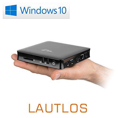 Mini PC - lautlose CSL Narrow Box 4K / Win 10 schwarz - Silent-PC mit Intel QuadCore CPU 1920MHz, 32GB SSD, Intel HD, WLAN, USB 3.1, HDMI, SD, Bluetooth, Windows 10